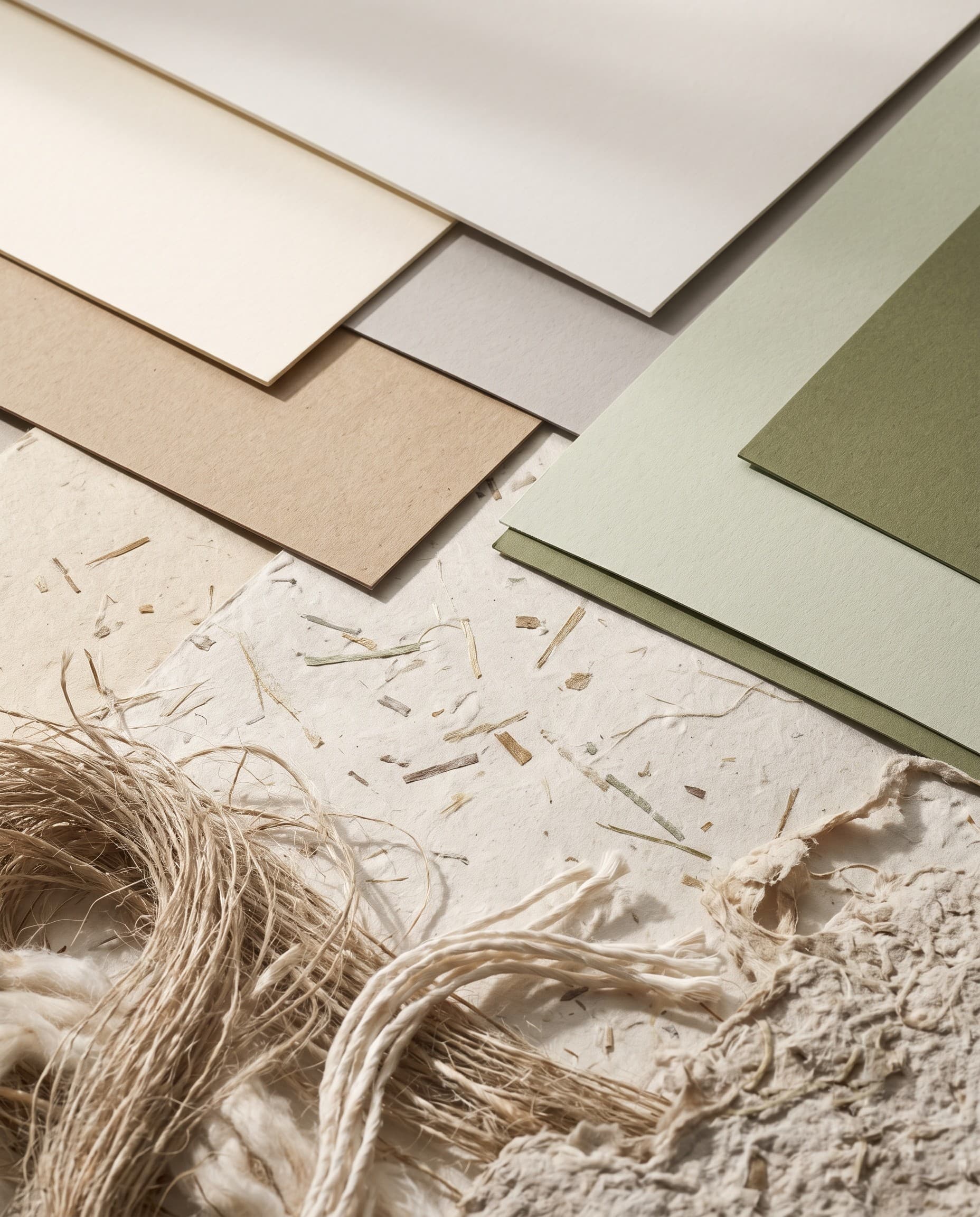 Biodegradable card next to natural fibre paper stock